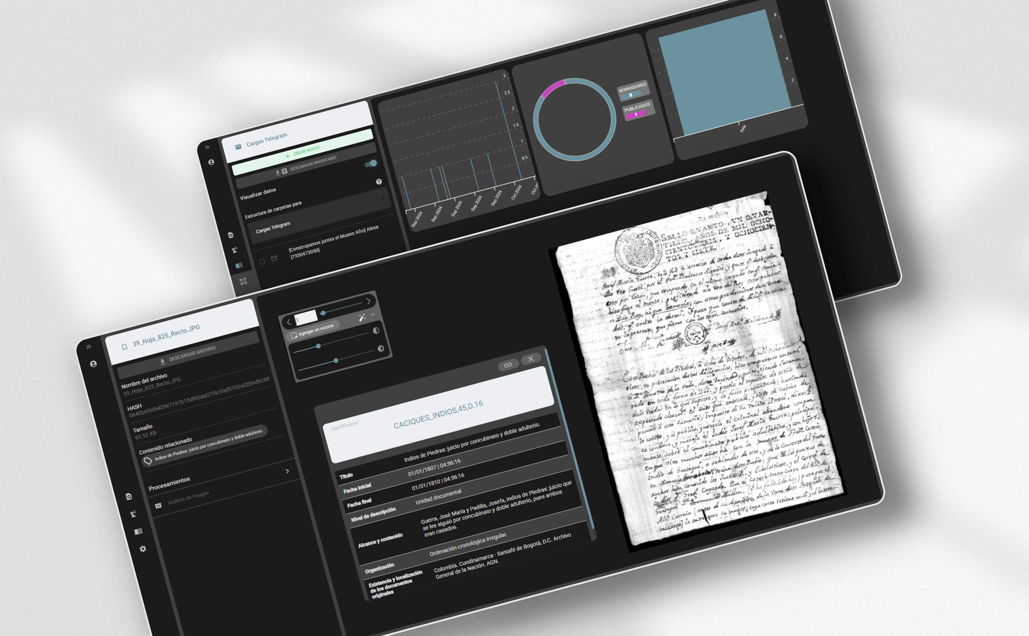 General view of galleries and cataloging data